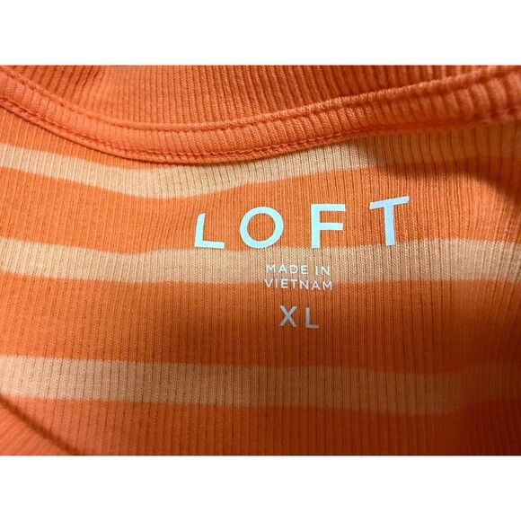 LOFT Coral Pink Striped Short Sleeve Knit Top Women’s Size XL - Picture 3 of 3